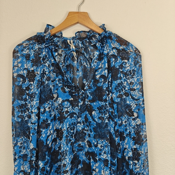 Anthropologie Sheer Printed Peasant Floral Long Sleeve Boho Blouse Size XS - Picture 7 of 15